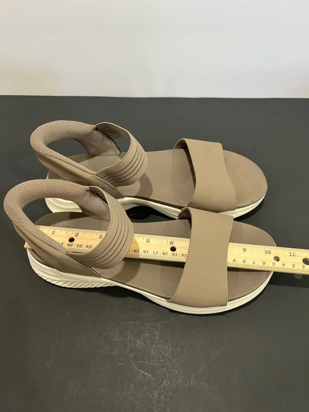 Sketchers Tan Elastic Strap Slip-In Lightweight Cushion Women's Casual Sandals - Picture 10 of 10